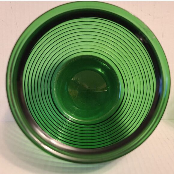 Anchor Hocking Forest Green Medium Ribbed Beehive Glass Planter Bowl Jardiniere - Picture 5 of 5